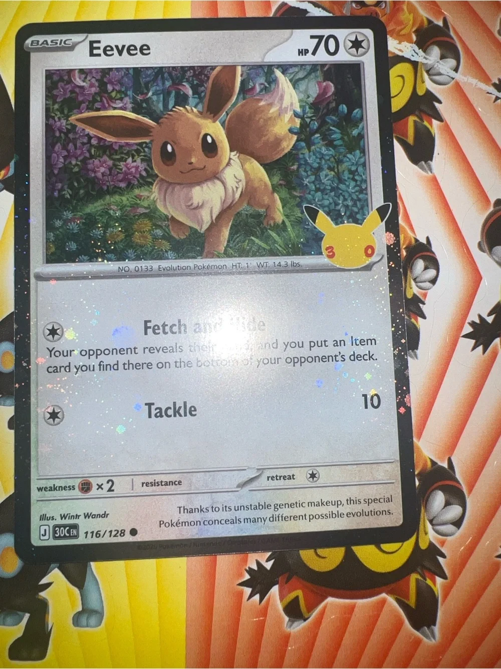 Pokemon Eevee Holographic Card - Brown, Yellow, Green, Purple
